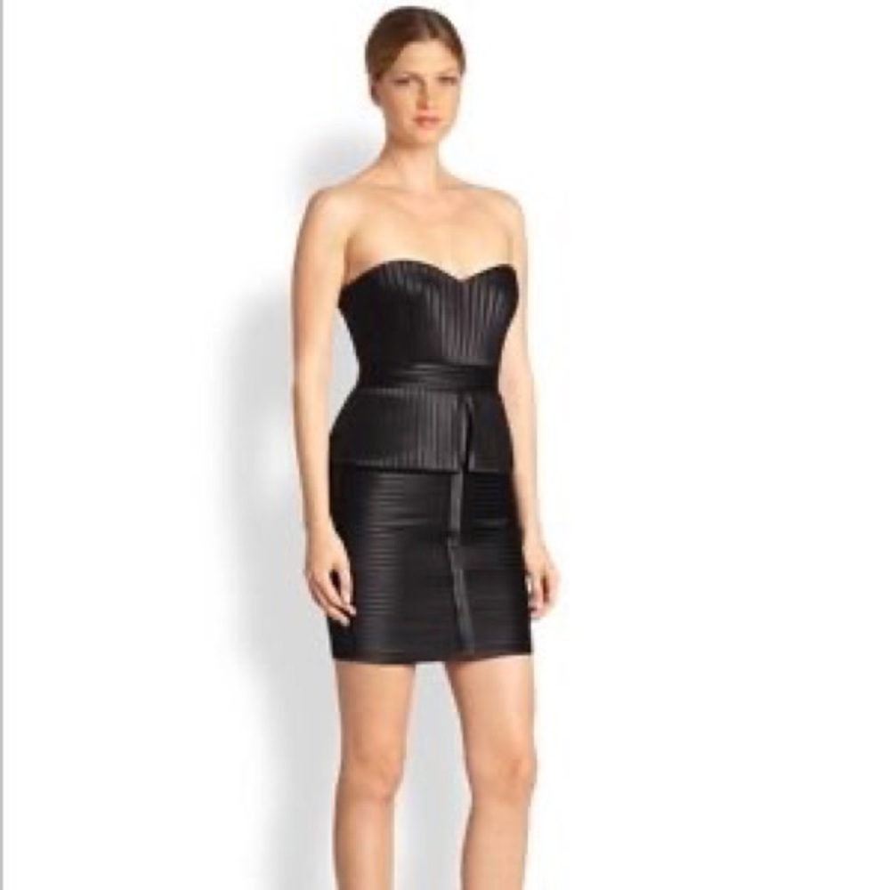 Beautiful BCBG maxazria dress satin peplum strapless sweetheart dress like new!!